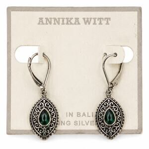 Annika Witt 925 Sterling Silver Green Crystal Teardrop Leverback Earrings